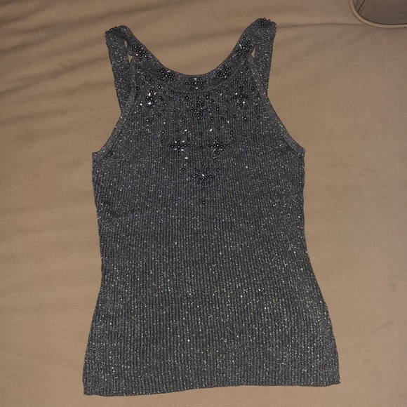 Vintage cache silver metallic beaded rhinestone top - Picture 2 of 6